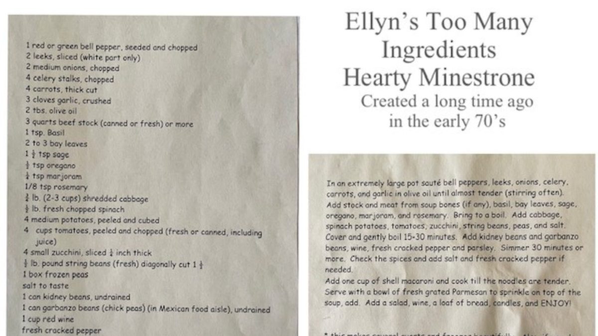 How to make Ellyn Hlobens Too Many Ingredients Hearty Minestrone