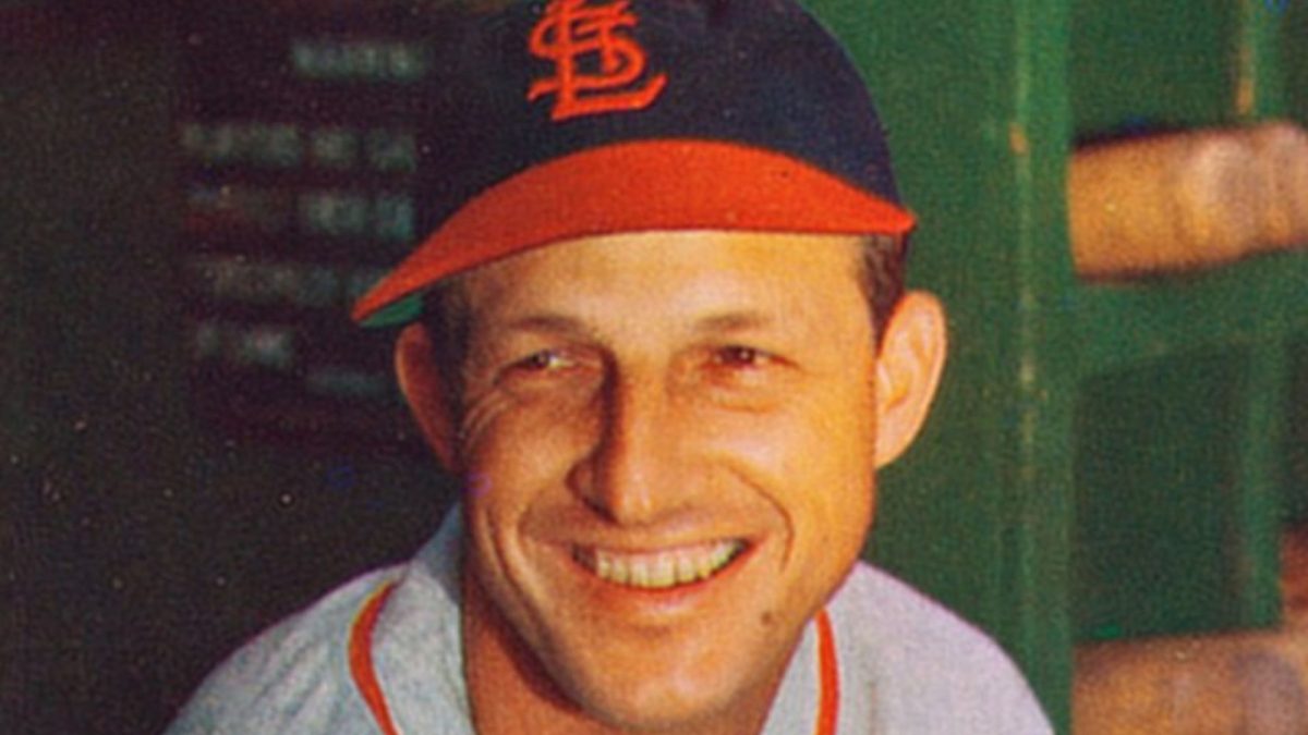 St. Louis Cardinals Hall of Famer Stan Musial as he was depicted on his 1953 Bowman baseball trading card.