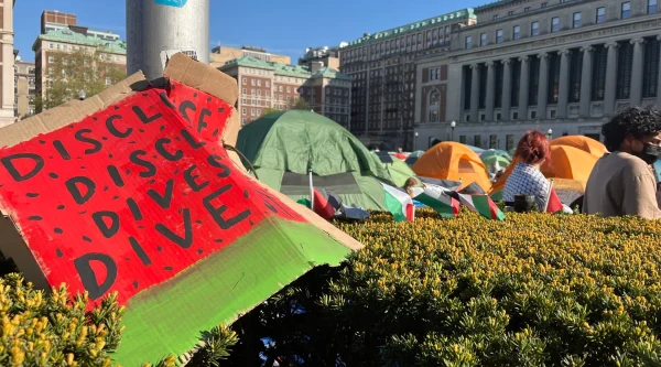 Columbia University student protesters camped on campus to call for divestment from Israel, April 28, 2024. 