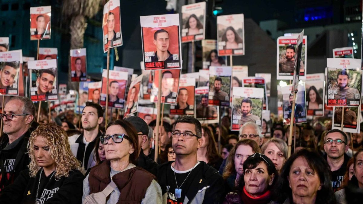  Israelis attend a rally calling for the release of Israelis held kidnapped by Hamas terrorists in Gaza, at "Hostage Square" in Tel Aviv, Feb. 24, 2024. Photo by Avshalom Sassoni/Flash90.

