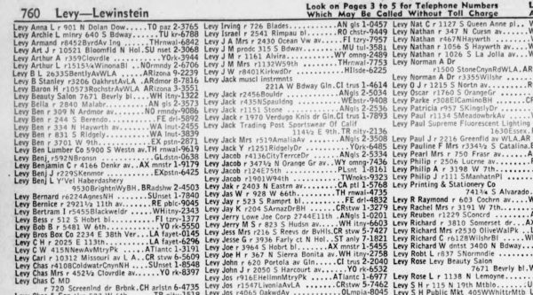 A screenshot of a page from a 1947 Los Angeles area phone book.