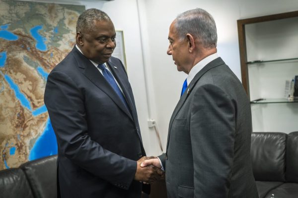 Lloyd Austin, the secretary of defense, meets with Prime Minister Benjamin Netanyahu in Tel Aviv. Dec. 18, 2023. Photo by Chad McNeeley/U.S. Department of Defense.