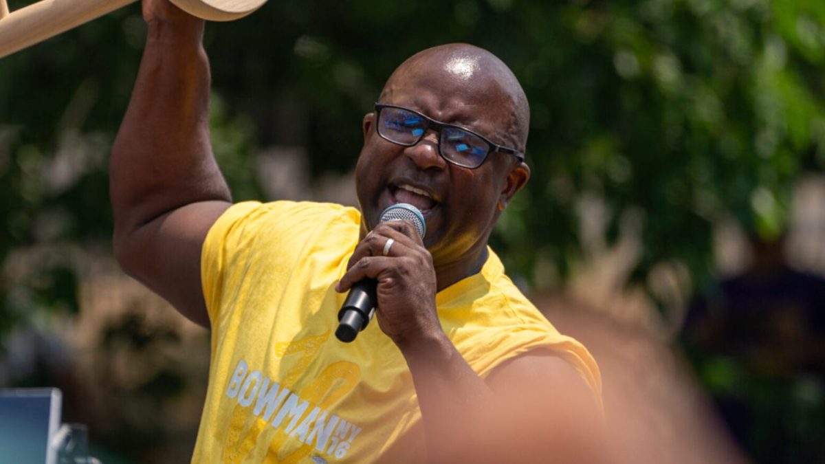 Rep. Jamaal Bowman speaks during a rally at St. Marys Park on June 22, 2024 in the Bronx, days before he was defeated in the Democratic primary. (David Dee Delgado/Getty Images)