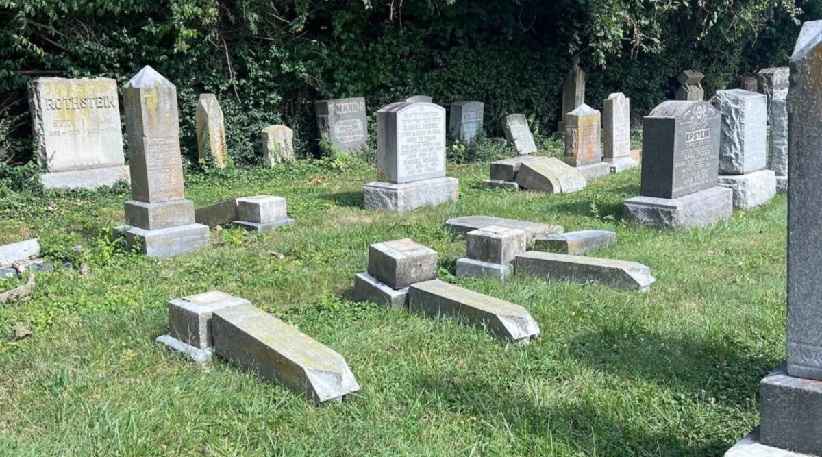 176 gravestones were knocked over in two Jewish cemeteries in Cincinnati, Ohio, July 1, 2024. 
