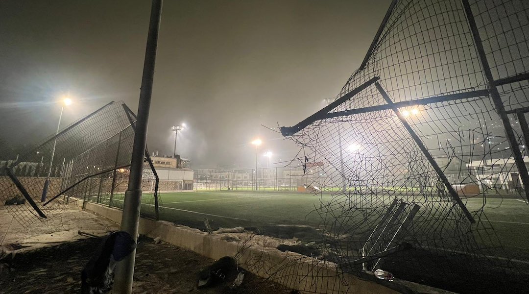 An image of the soccer field in Majdal Shams following the attack that killed 12 children and teens. 
