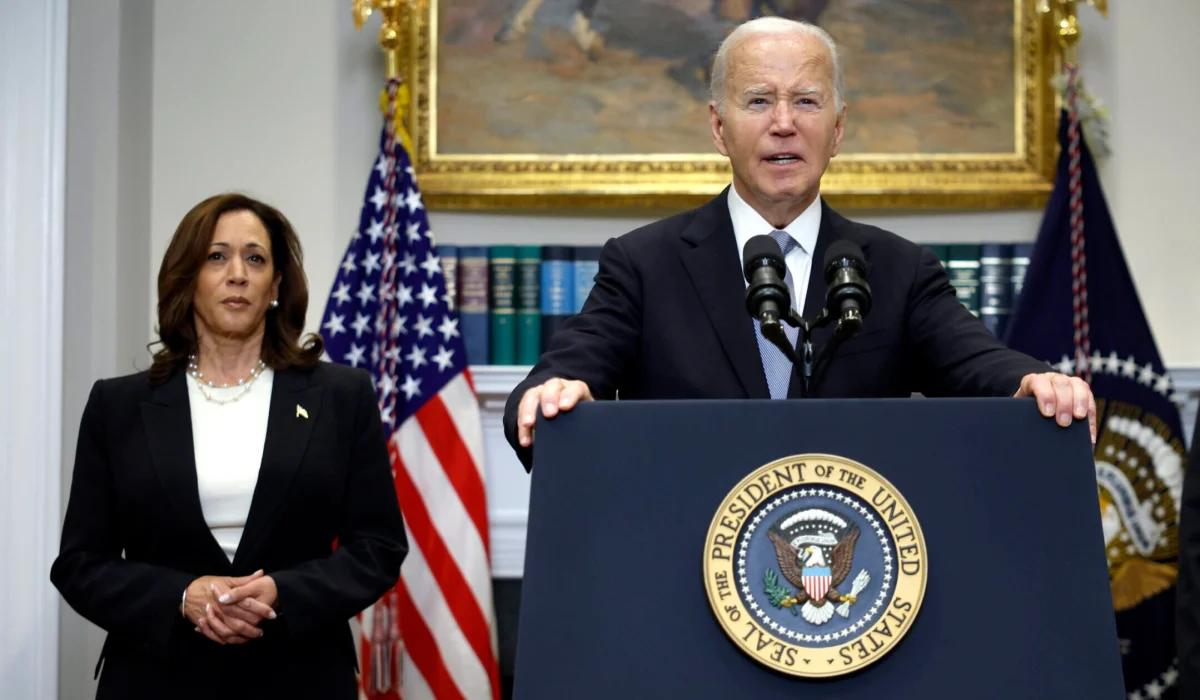 U.S. President Joe Biden delivers remarks on the assassination attempt on Republican presidential candidate former President Donald Trump at the White House on July 14, 2024 in Washington, DC. Biden was joined by Vice President Kamala Harris. (Kevin Dietsch/Getty Images)