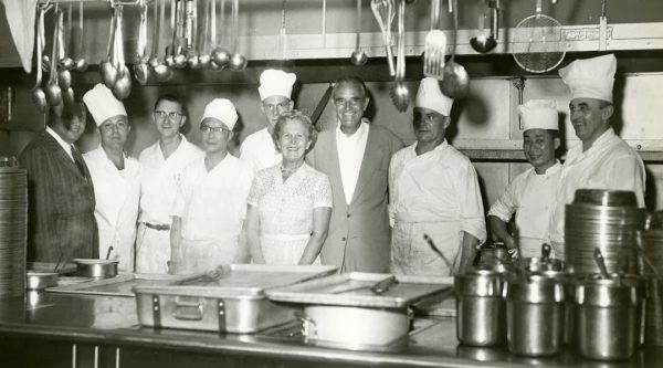 A 1958 photo of Jennie Grossinger and the kitchen staff at her eponymous Catskills resort is featured in a new exhibit at the Borscht Belt Museum in Ellenville, New York. 