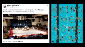 Two widely shared visuals of Israeli athletes incorrectly placed them in the context of the 2024 Paris Olympics. (Screenshots from social media)