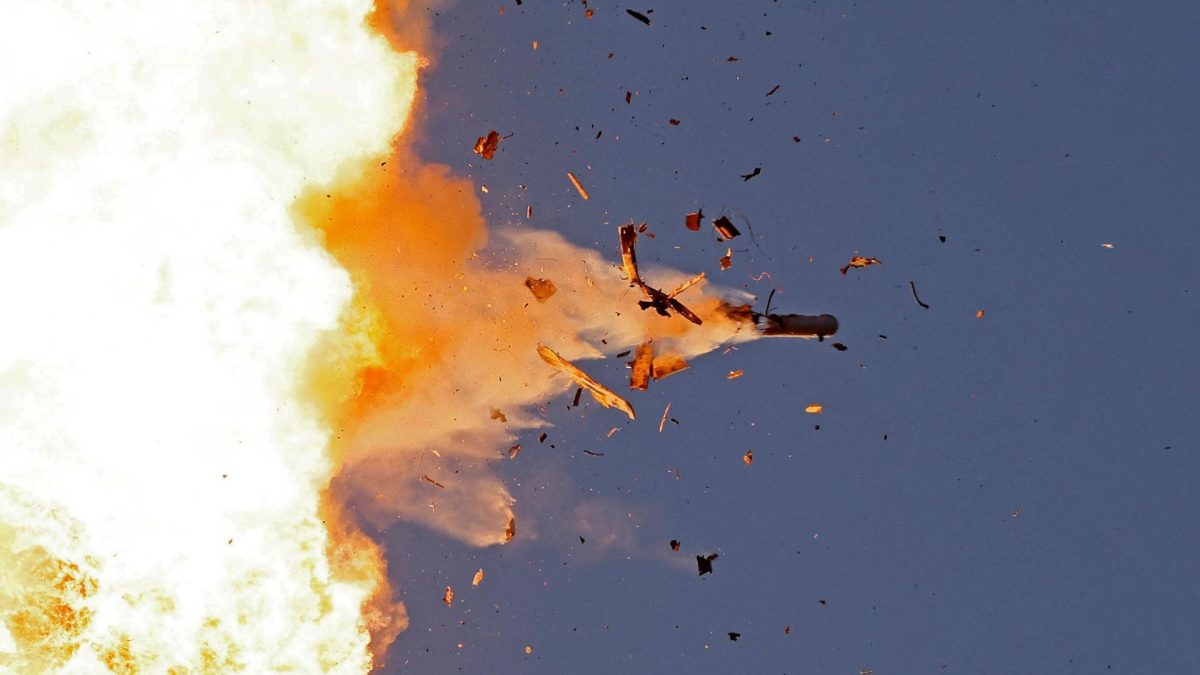 This photo taken from a position in northern Israel shows a Hezbollah UAV intercepted by Israeli air forces over northern Israel, Aug. 25, 2024. (Jalaa Marey / AFP via Getty Images)