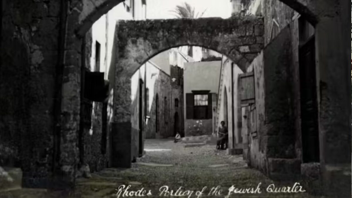 A postcard from the turn of the century showing the Jewish neighborhood of Rhodes. History & Art Images via Getty Images