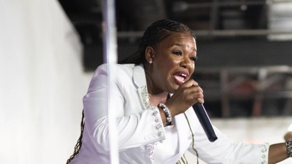 Rep. Cori Bush, a Missouri Democrat, gestures to the crowd prior to delivering her concession speech during a primary election watch party at Chevre Events, St. Louis, Aug. 6, 2024. (Michael B. Thomas/Getty Images)