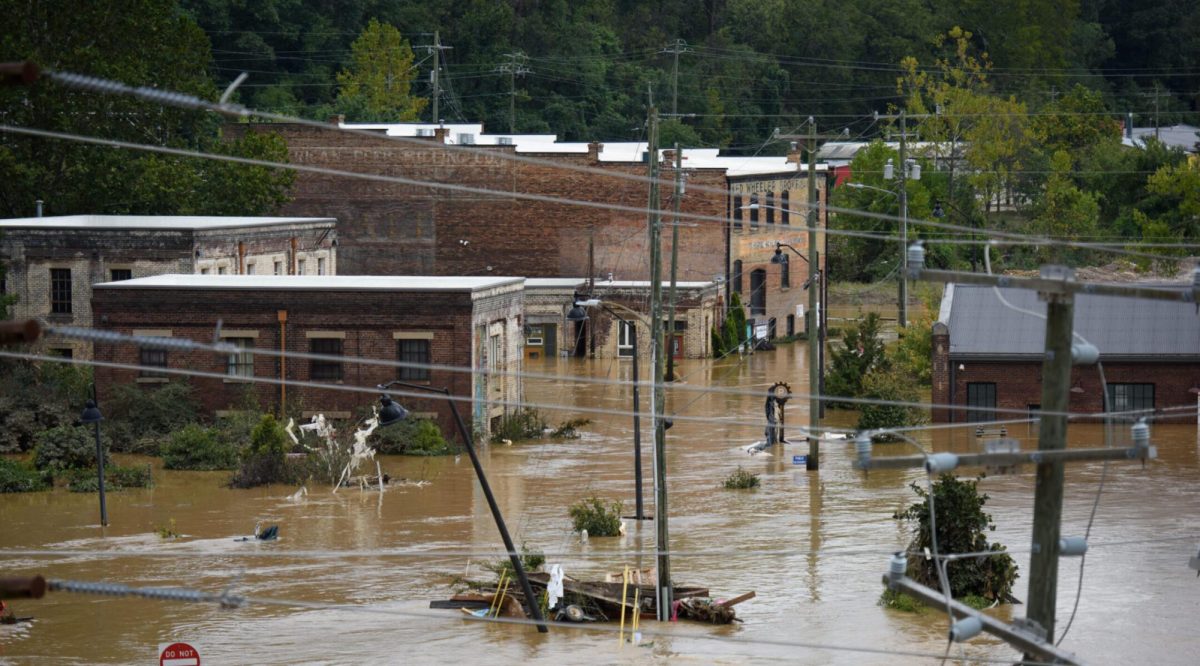 Heavy rains from Hurricane Helene caused record flooding and damage in Asheville, North Carolina, as seen on Sept. 28, 2024. 