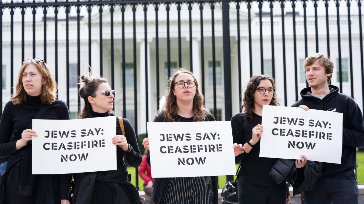 Protesters at the White House on Oct. 16, 2023, call for a cease-fire to the Israel-Hamas war.