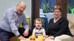 Rabbi Mark and Carol Shook, shown with Ranken Jordan patient Colson Bourbon, will receive the Mary Ranken Jordan Service to Children Award at the hospital’s upcoming gala on Sept. 21 at The Ritz Carlton in St. Louis.
