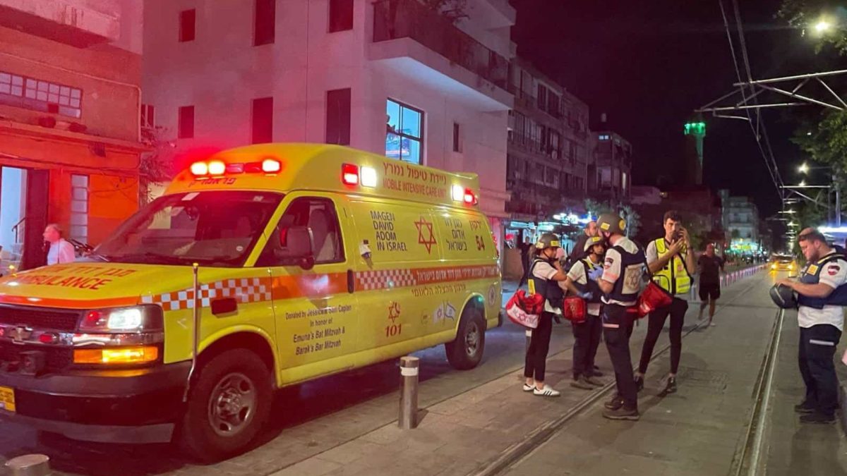 Israeli first responders at the site of a terrorist shooting in Tel Aviv-Jaffa, Oct. 1, 2024. 