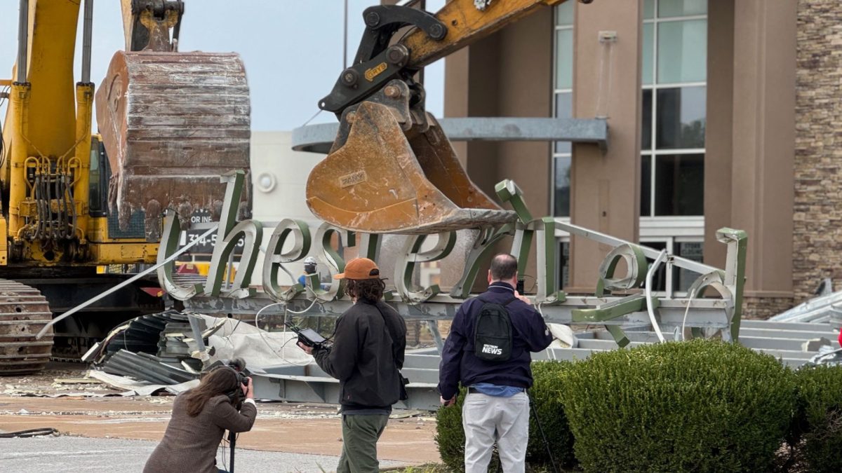 Demolition crews begin work on tearing down Chesterfield Mall. 