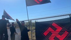 Masked men wave Nazi flags over Town and Country overpass