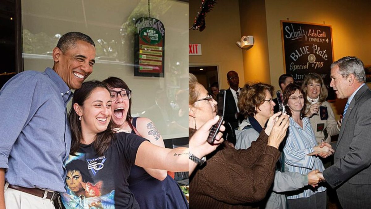 President Barack Obama poses for a picture at Magnolia’s Deli & Café during the college affordability bus tour, in Rochester, N.Y., Aug. 22, 2013. (Official White House Photo by Pete Souza)

President George W. Bush Greets Diners at the Schnitz Ada Deli and Grill in Ada, Michigan, 10/15/2008