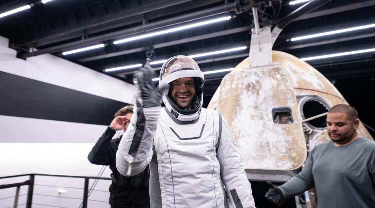 This handout photo provided by SpaceX and Polaris on Sept. 15, 2024, shows Jared Isaacman, mission commander, stepping out of the manned Polaris Dawn mission's "Dragon" capsule after it splashed down off the coast of Dry Tortugas, Florida, after completing the first human spaceflight mission by non-government astronauts of the Polaris Program. (Polaris Program/AFP via Getty Images)