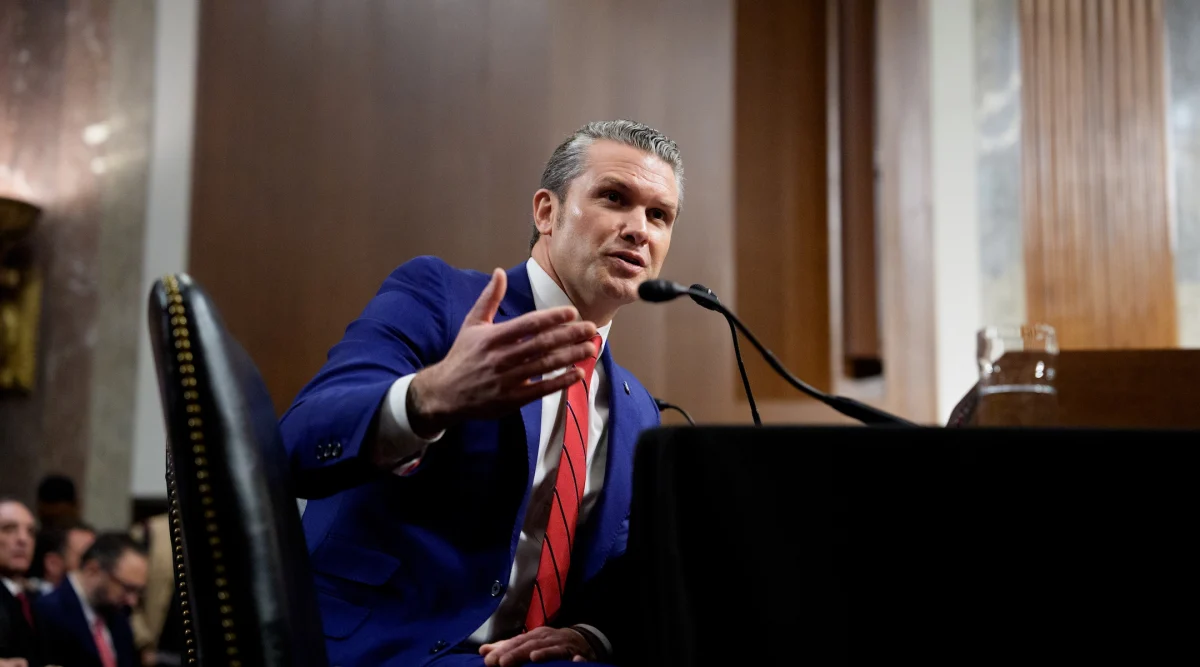 U.S. President-elect Donald Trump's nominee for Secretary of Defense Pete Hegseth speaks during a Senate Armed Services confirmation hearing on Capitol Hill on January 14, 2025 in Washington, DC. Hegseth, an Army veteran and the former host of "FOX & Friends Weekend" on FOX News will be the first of the incoming Trump administration's nominees to face questions from Senators. 