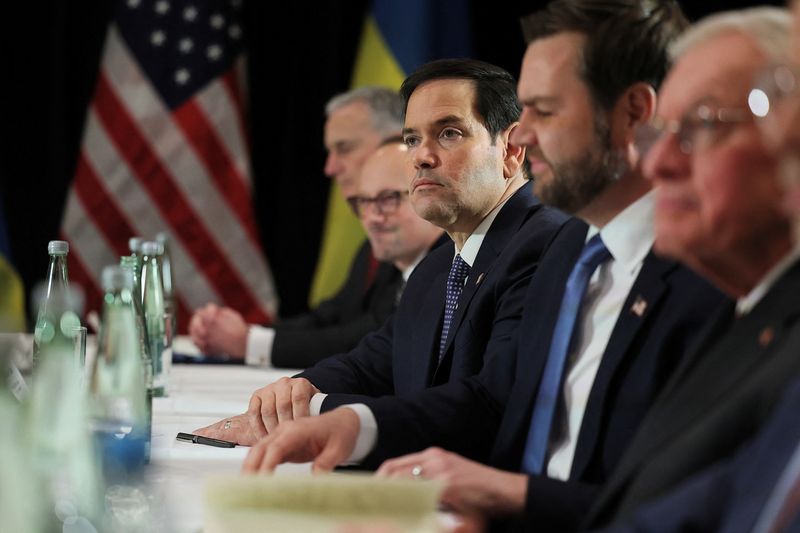 U.S. Vice President JD Vance and Secretary of State Marco Rubio attend a bilateral meeting with Ukrainian President Volodymyr Zelenskiy  (not pictured), on the sidelines of the Munich Security Conference (MSC), in Munich, Germany February 14, 2025. REUTERS/Leah Millis