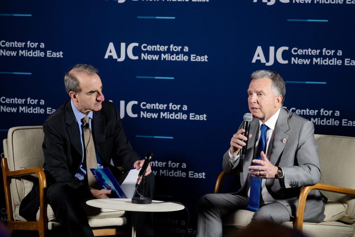 U.S. Special Envoy to the Middle East Steve Witkoff (right) speaks at an American Jewish Committee event in Washington on Feb. 25, 2025. Credit: AJC/Aryeh Photo 