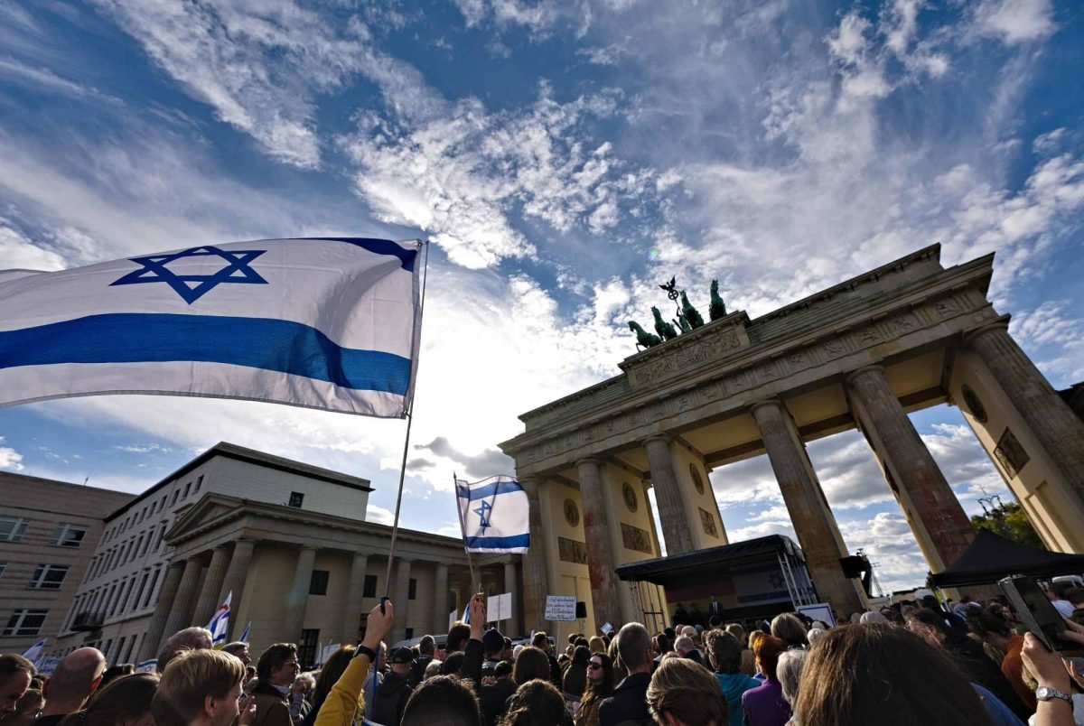 An Israel solidarity rally on the Pariser Platz in Berlin, one day after the Hamas terrorist attacks on Israel, Oct. 8, 2023. 