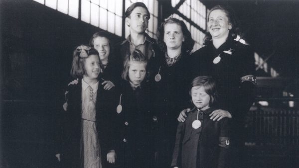 The Weber Siblings at the New York Harbor, May 20th, 1946; Front Left to Right: Renee, Judith, Bela Back Left to Right: Gertrude, Alfons, Senta, and Ruth. 