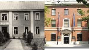 The YIVO building in Vilna, left, and its new home near Union Square, right, tell a story of assimilation and the struggle for continuity. Photo by YIVO Archives/Gryffindor/Wikimedia Commons