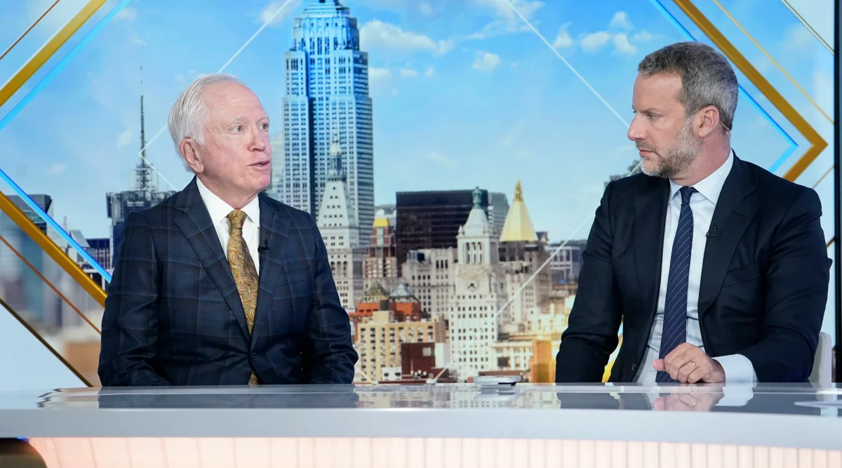 Adam Boehler, right, speaks during "Mornings With Maria" at Fox Business Network Studios, Oct. 23, 2024 in New York City. (John Lamparski/Getty Images)