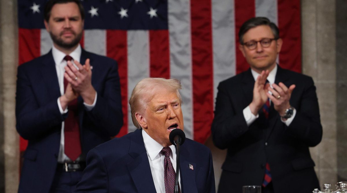 WASHINGTON, DC - MARCH 04: U.S. President Donald Trump addresses a joint session of Congress at the U.S. Capitol on March 04, 2025 in Washington, DC. Vice President JD Vance and Speaker of the House (R-LA) applaud behind. President Trump was expected to address Congress on his early achievements of his presidency and his upcoming legislative agenda. (Photo by Win McNamee/Getty Images)