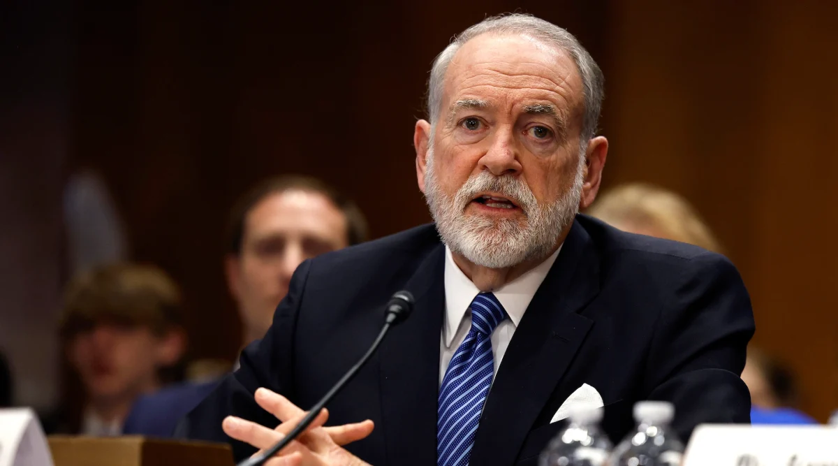 Former Arkansas Gov. Mike Huckabee, President Trump's nominee to be ambassador to Israel, testifies during his confirmation hearing. (Kevin Dietsch/Getty Images)