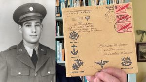 Wally Rosen in uniform in 1942, and the record he recorded for his family in 1943. 