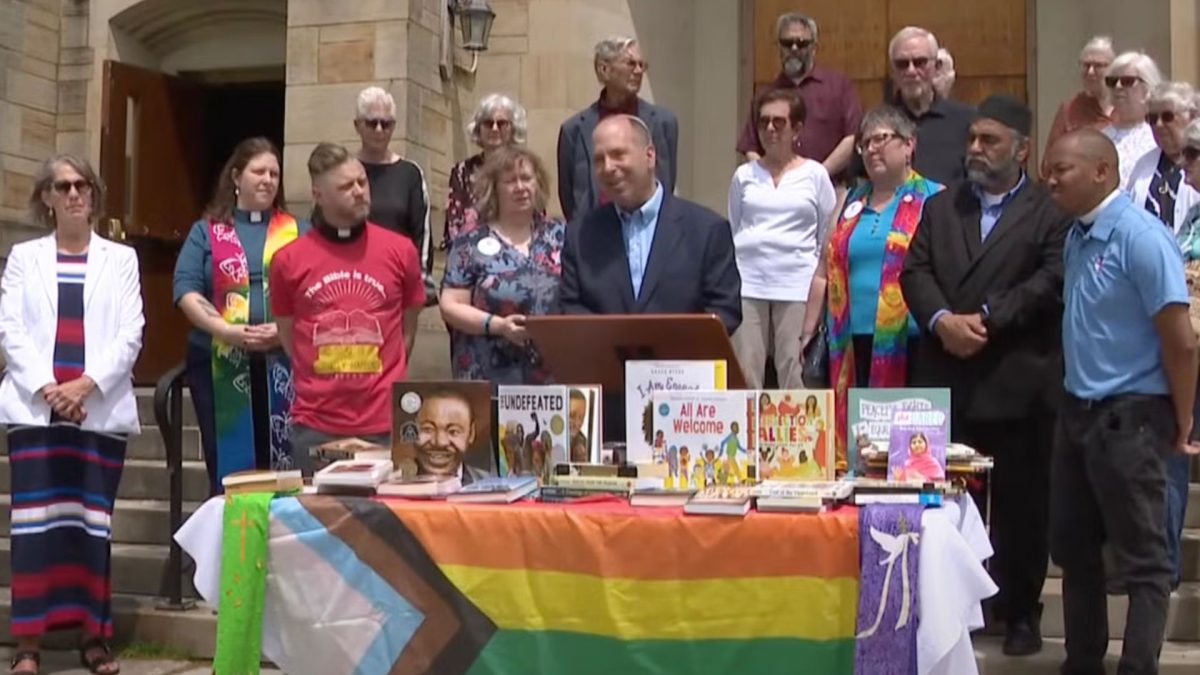 Rabbi Robert Nosanchuk speaks at an interfaith press conference condemning a man's recent burning of books on Jewish history and other topics, Beachwood, Ohio, May 12, 2025. (WKYC Cleveland/ Screenshot via YouTube)