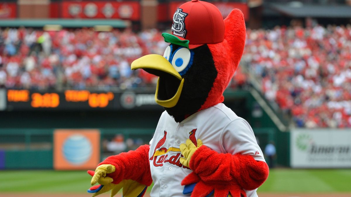 St. Louis Cardinals mascot Fredbird before the game between the St. Louis Cardinals and the Milwaukee Brewers at Busch Stadium. Mandatory Credit: Jasen Vinlove-Imagn Images
