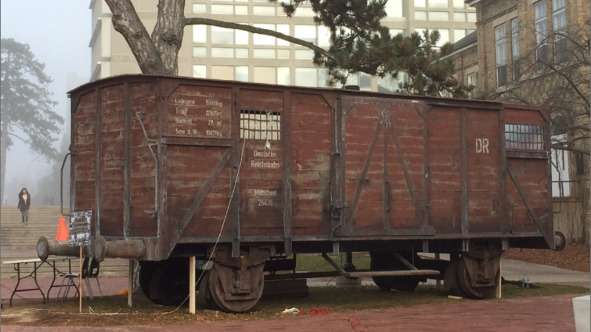 The cattle car that is the "No Hate Now" exhibit. 
