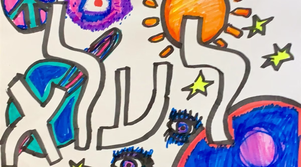 A student's illustration of the concept of God's "beyondness," indicated by the Hebrew word l'eilah, from a class in North Carolina about the names of God. (Courtesy of Rebecca Ben-Gideon)