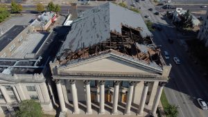 Roof damage to United in Worship after the May 16. tornado. 
