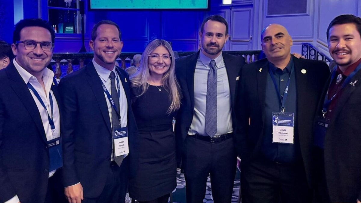 Mayor Larisa Svechin of Sunny Isles Beach, Fla., with Combat Antisemitism Movement CEO Sasha Roytman (to her right) and other mayors at the 2024 Mayors Summit Against Antisemitism, in Beverly Hills, Calif., Dec. 11, 2024. Credit: Courtesy of Larisa Svechin's Office.