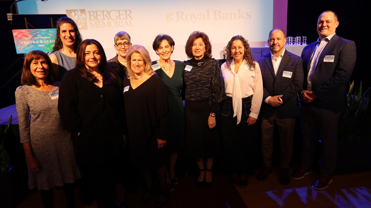 2025 Jewish Light Unsung Heroes (from left) Harriet Turner, Michele Steinberg, Julie Hoffman, Holly Bernstein, Marilyn K. Humiston, Nancy Litz, Debbie Hirschfelder, Marty Zuckerman, Marty Levy and Max Gornish