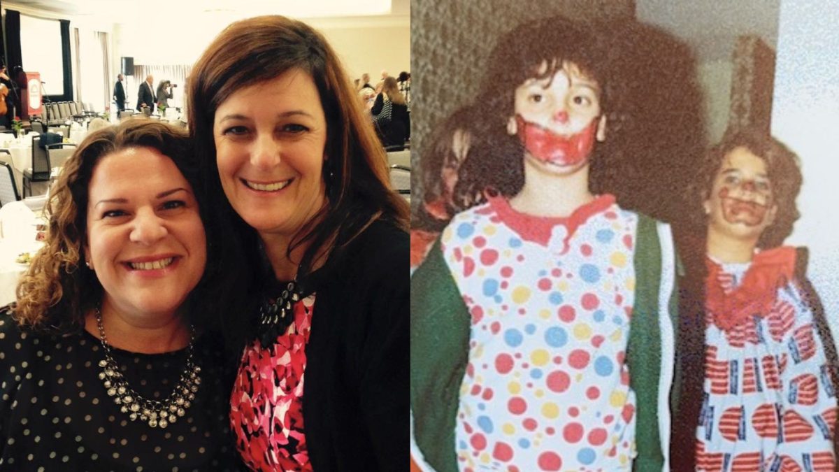 Amy (left) and Nancy today. Nancy (left) and Amy dressed for Halloween in 1980.