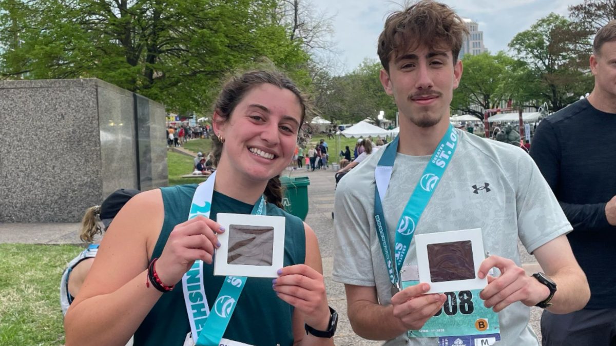 Sari Gross, 18 and Itai, 18, after finishing the Greater St. Louis Marathon.