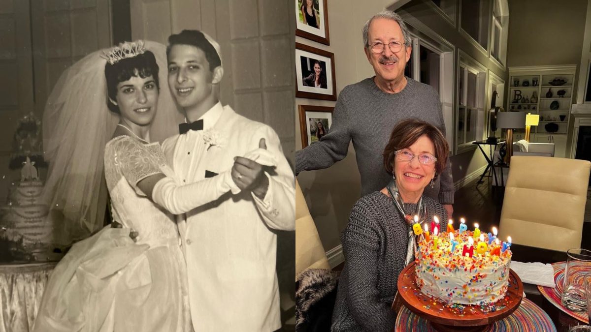 David and Gayle Berwald on their wedding day (left) and at a birthday celebration in 2022. 
