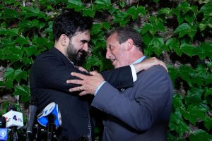New York City Mayor Zohran Mamdani greets Brad Lander, candidate for New York’s 10th Congressional District, after winning the primary elections in Brooklyn, New York, U.S., June 23, 2026. REUTERS/Eduardo Munoz