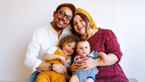 Sam Glauber and his wife, Leora Balinsky and their children.